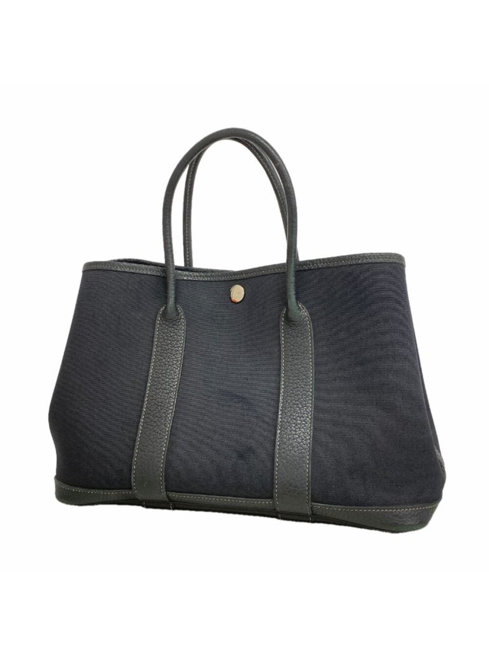 Hermes Tote Bag Garden Party TPM Toile Officier Black Silver